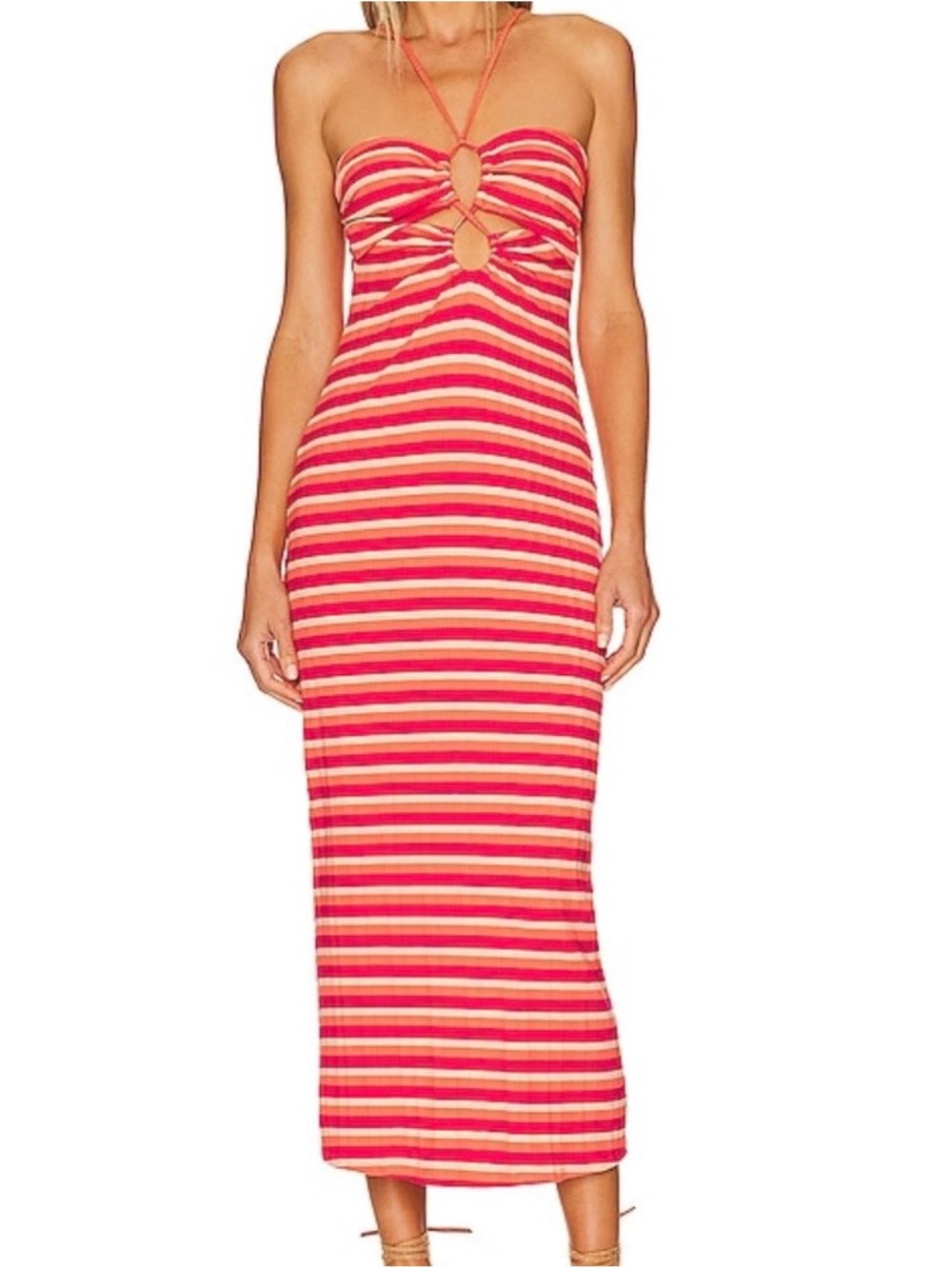 L*Space Ellery Midi Dress Striped Keyhole Boho Stretch Women’s Size M